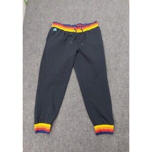 Aldi Gear Sweat Pants Joggers Mens Large Black Rainbow Drawstring Fleece